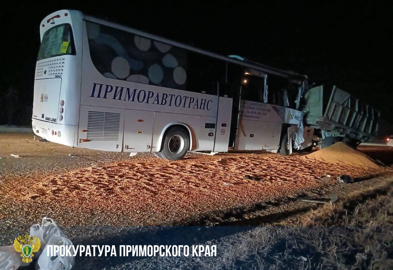 В Приморье туристический автобус врезался в зерновоз В Приморье туристический автобус врезался в зерновоз