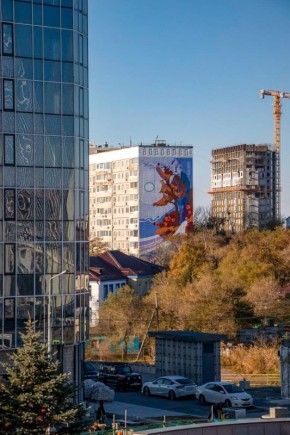 Белое солнце, рыжий шиповник: во Владивостоке появился мурал, вдохновлённый бухтой Витязь