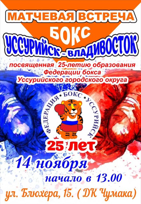 В Уссурийске пройдёт матчевая встреча по боксу в честь 25-летия Федерации
