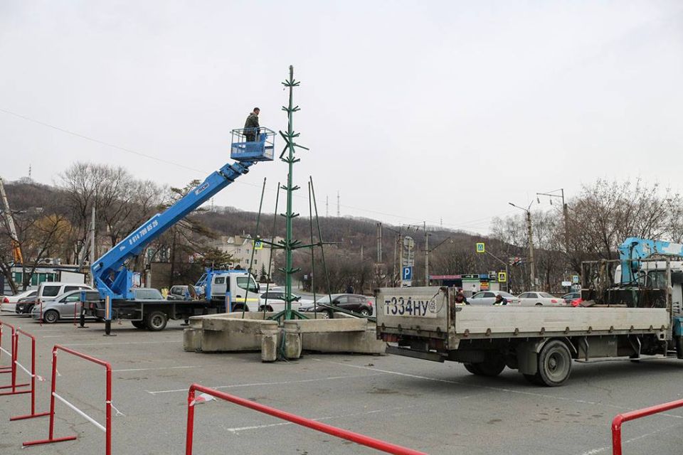 В Находке приступили к установке новогодней елки