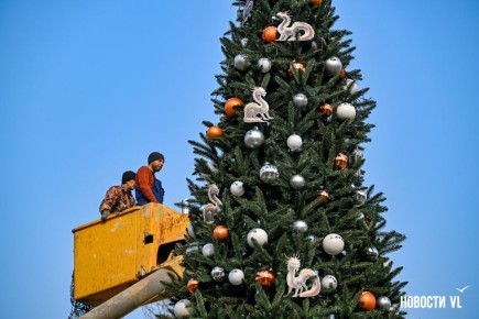 По городу тоже начали устанавливать новогодние ёлки