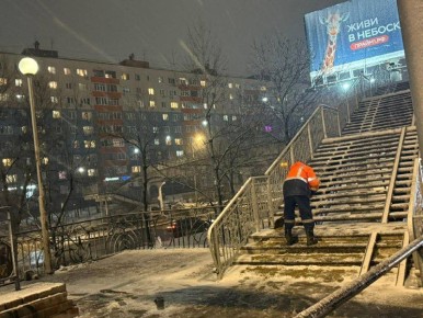Во Владивостоке чистят тротуары и виадуки от снега