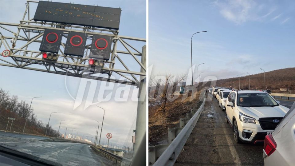 Водители более 2 часов стоят в пробке перед мостом на остров Русский — дорогу закрыли из-за падающих сосулек