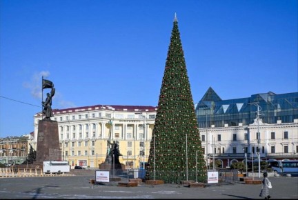На центральной площади Владивостока завершили установку новогодней елки