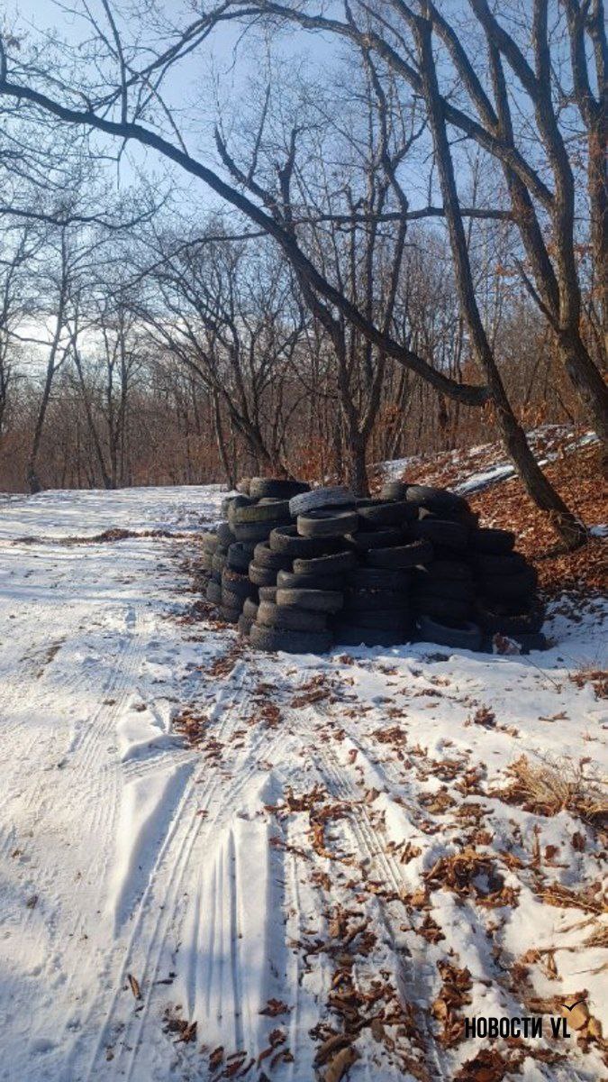 Сегодня свалка автопокрышек на Варяге стала ещё больше Сегодня свалка автопокрышек на Варяге стала ещё больше