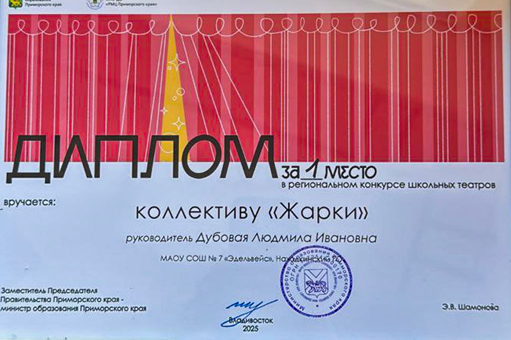 Детская театральная студия «Жарки» школы №7 «Эдельвейс» стала лучшей в Приморском крае Детская театральная студия «Жарки» школы №7 «Эдельвейс» стала лучшей в Приморском крае