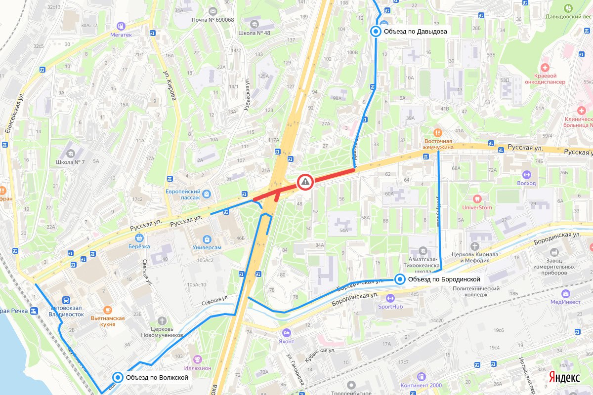 В ночь на воскресенье часть перекрёстка Русская – проспект 100-летия Владивостока перекроют для переноса контактной сети троллейбусов