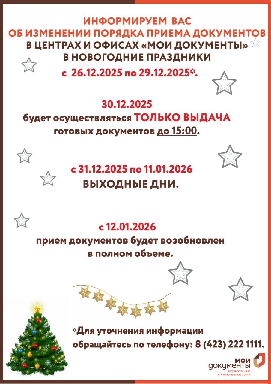 МФЦ в Приморье меняют график работы на новогодние праздники