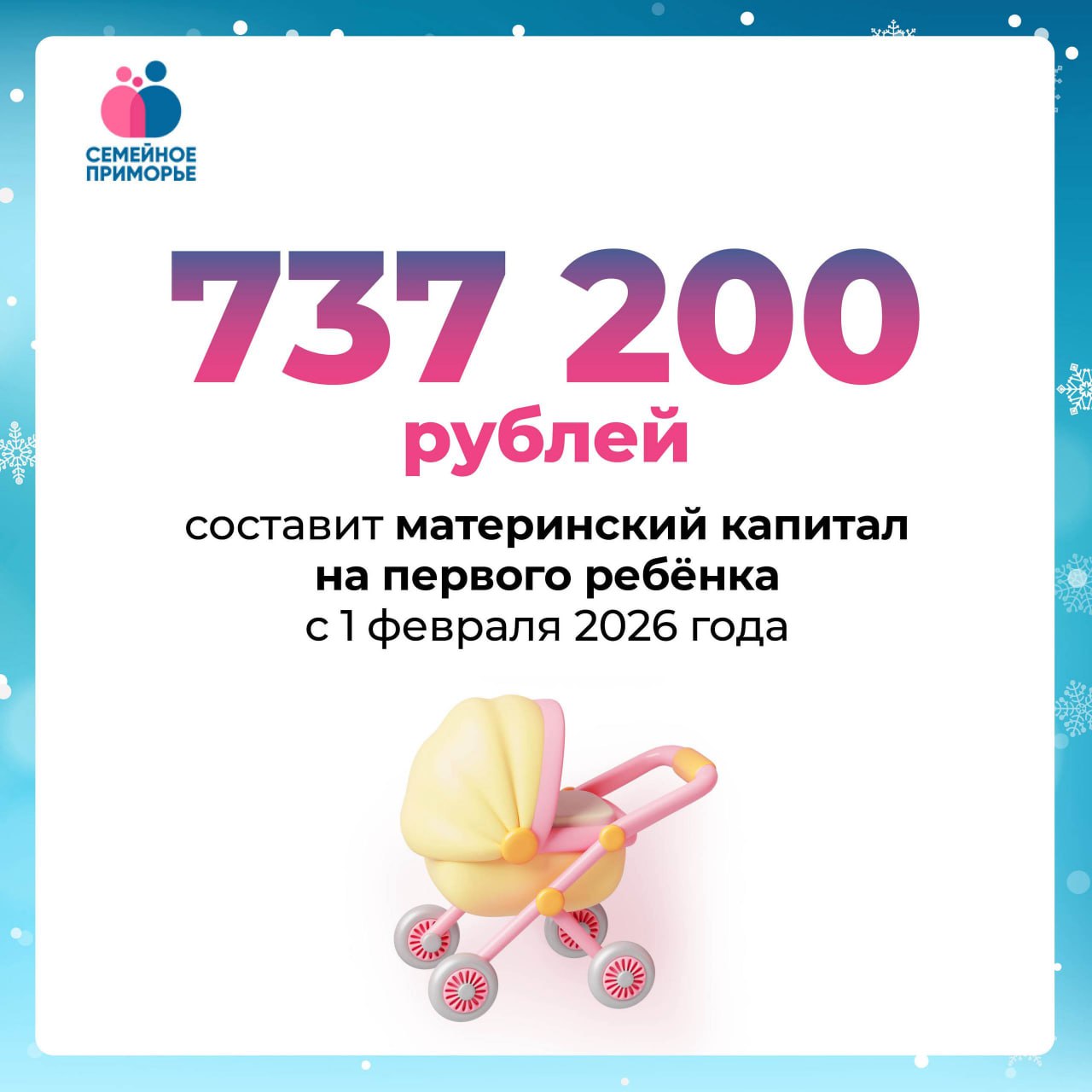 Материнский капитал на первого ребёнка увеличится почти на 47 тысяч рублей