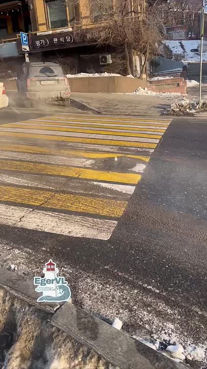 В понедельник, 26 января, на перекрестке улиц 1-я Морская и Посьетская недалеко от морвокзала снова появился фонтан из люка с характерным запахом