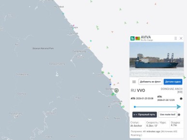 Потерявшее ход судно «Авива» дошло до порта в Южной Корее