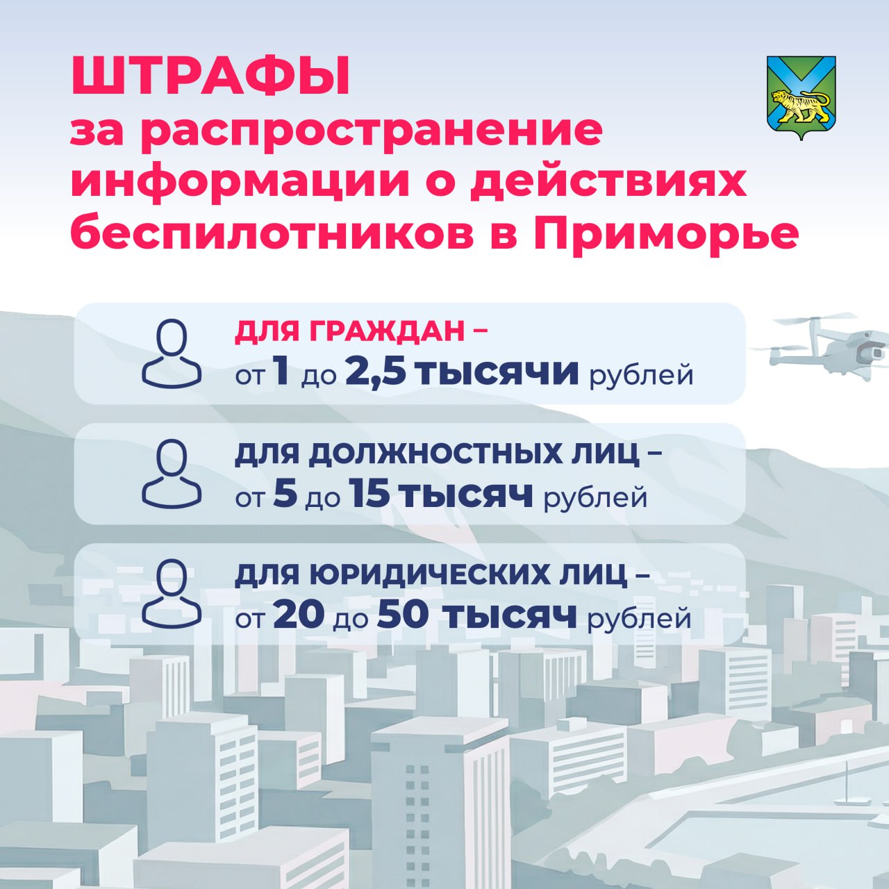 Штрафы за распространение информации о действиях беспилотников установили в Приморье