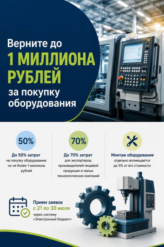 До 1 миллиона рублей производителям на новое оборудование