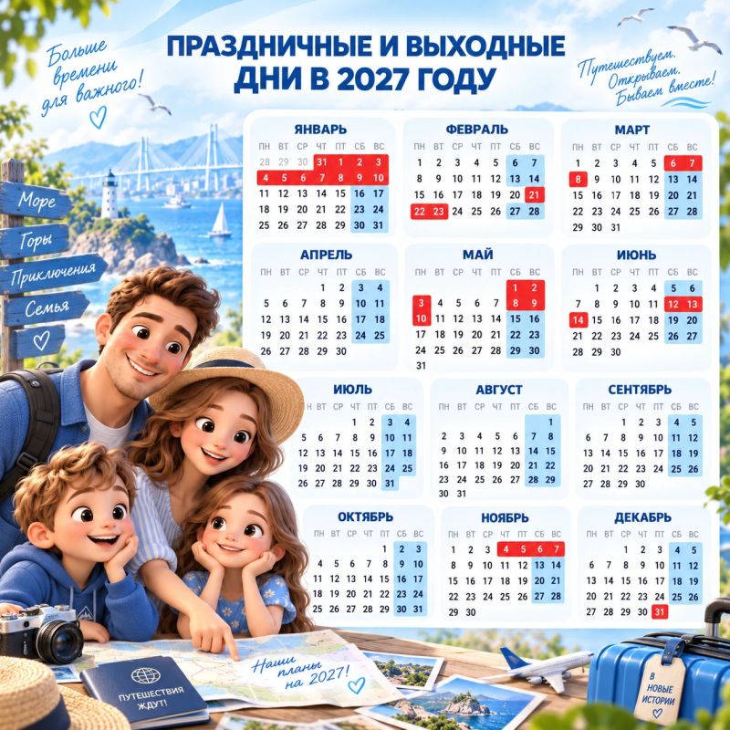 Календарь на 2027 год уже можно открывать и планировать отпуск