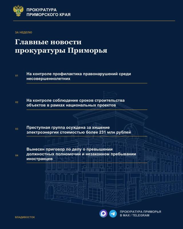Главные новости прокуратуры Приморья за неделю: