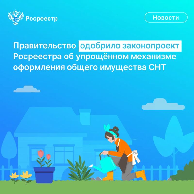 Правительство РФ одобрило для внесения в Госдуму законопроект Росреестра, разработанный в целях создания упрощенного механизма оформления прав на общее имущество СНТ