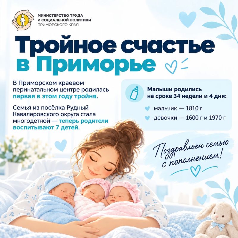 Тройное счастье! В Приморье родилась первая в этом году тройня