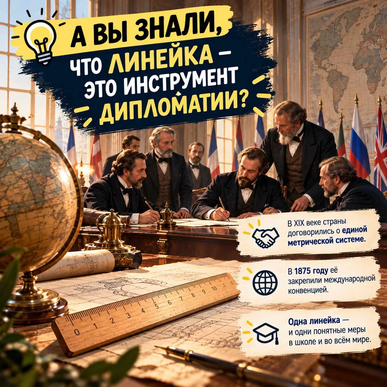 А вы знали, что обычная школьная линейка создавалась как инструмент мировой дипломатии?